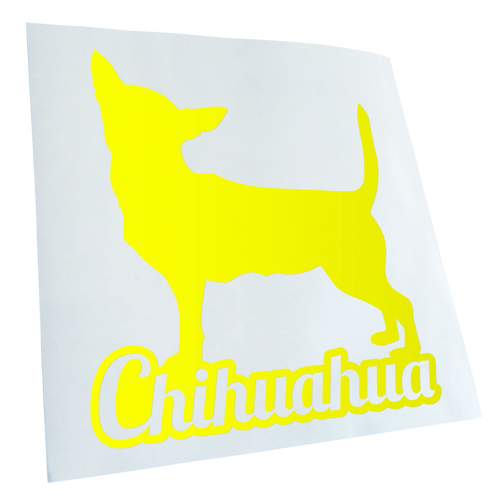 Kiwistar - Car Sticker - Neon Yellow - 60 x 55 cm Chihuahua with Name Techichi - Rear Window Car Sticker Weatherproof for Car Truck Moped Truck - Sticker Exterior Self-Adhesive Tuning Accessories for