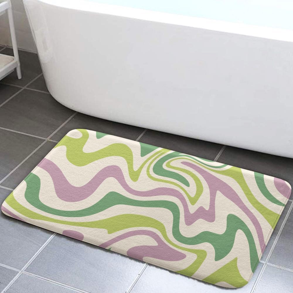 Amazon.com: Boho Sage Green Bath Rugs, Cute Aesthetic 70S Abstract Wavy ...