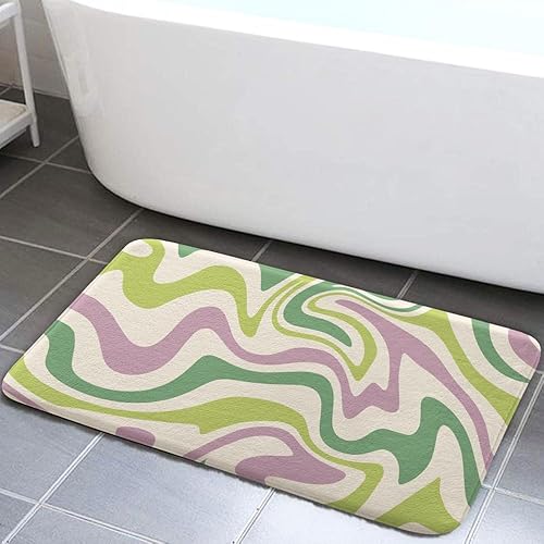 Miniatura 10 de Tapetes de baño estéticos de los años 70 con diseño abstracto de remolinos ondulados, bonitos tapetes de baño rosa y beige, estéticos, retro,