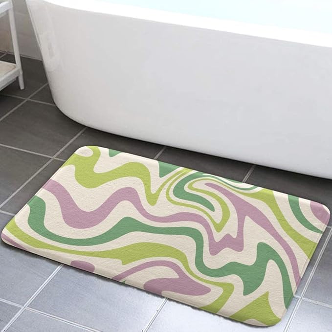 Amazon.com: Boho Sage Green Bath Rugs, Cute Aesthetic 70S Abstract Wavy ...