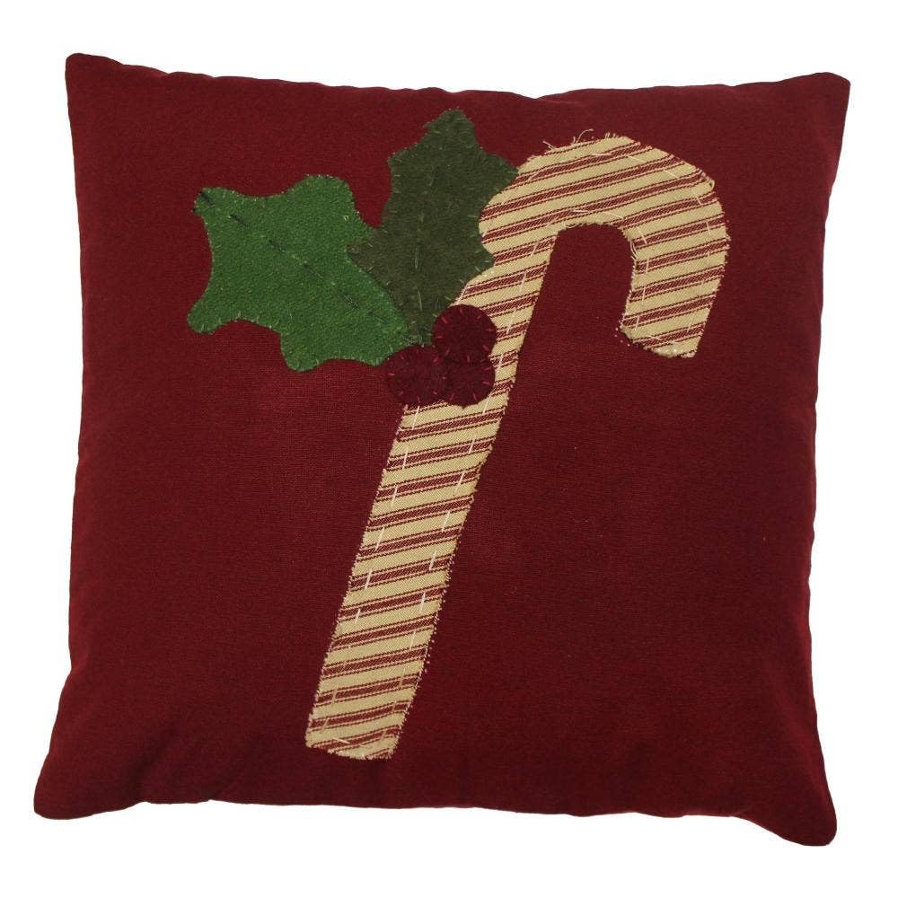 C Ticking Candycane Pillow 14 X 14 Barn Red - Cotton Applique