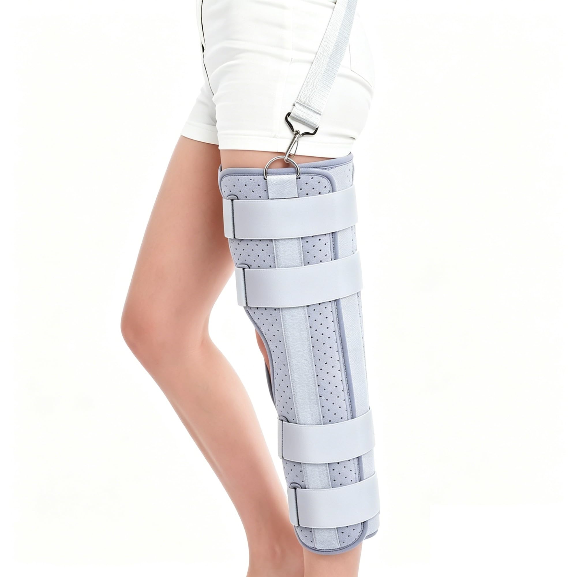 Beinschiene Knie-Immobilisator zur Post-OP-Stabilisierung, Atmungsaktive Knieschiene bei Bänderdehnung, Verstellbare Beinstütze für Damen & Herren, Gerade Beinschiene für Links & Rechts(L)