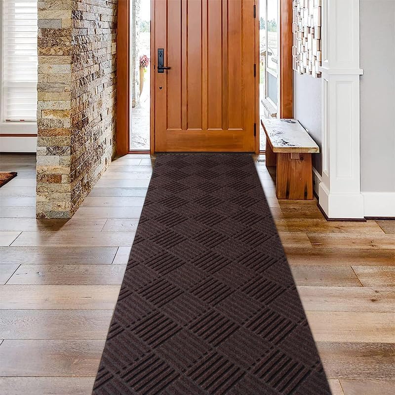 Runner Rugs 2FTx7FT Indoor Outdoor Hallway Runner Rubber Backing Non-Slip Carpet Washable Area Rugs Custom Sizes for Entryway Kitchen Bathroom Laundry Room Balcony Patio Brown