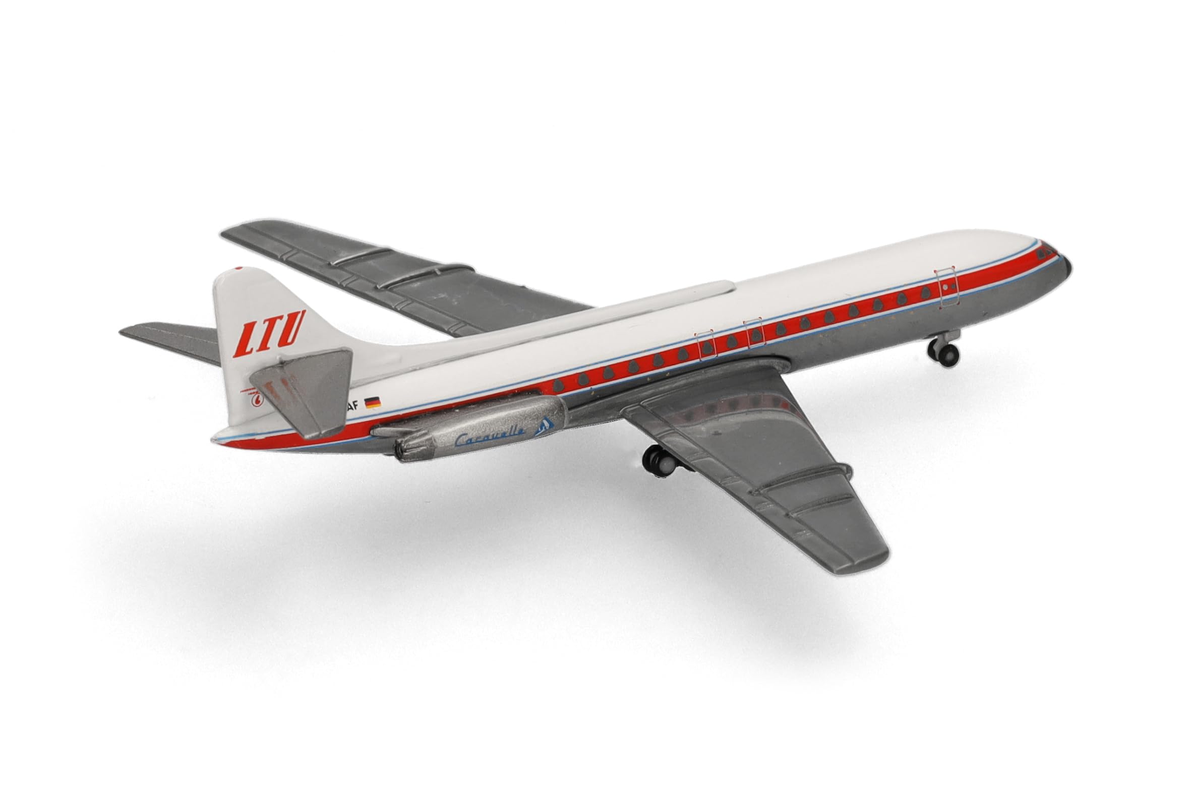Herpa Miniatura del avión LTU Sud Aviation Caravelle, Escala 1/500, Modelo prefabricado, maqueta de colleción, modelismo, Avion sin Soporte, Figura Metal
