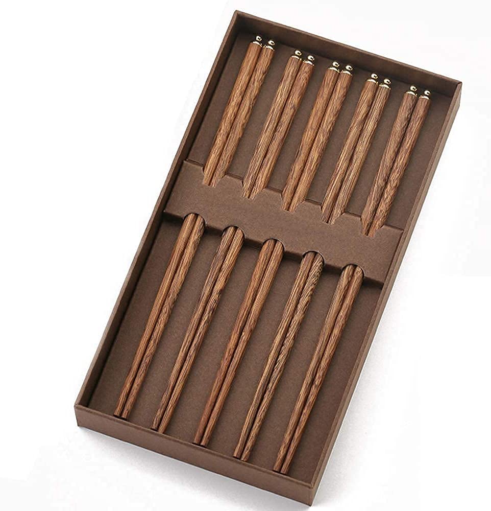 Palillos Reutilizables japoneses Palillos de Metal Palillos Reutilizables Set dees, Palillos japoneses con Caja Palillos de Madera Natural para Sushi Fideos arroz Apto para lavavajillas (Col
