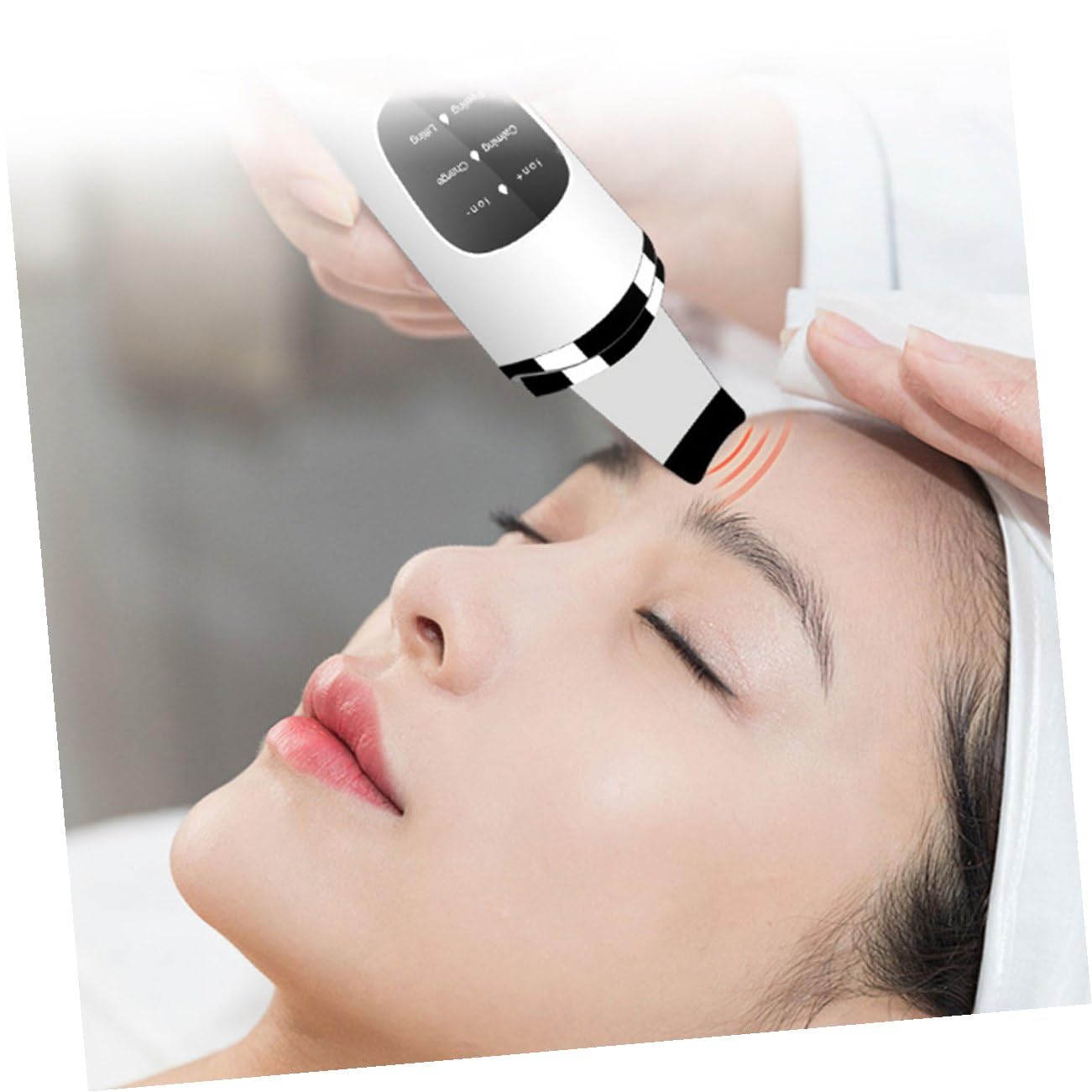 Limpiador Facial Ultrasónico LCD de Abs y Acero Inoxidable, Blanco