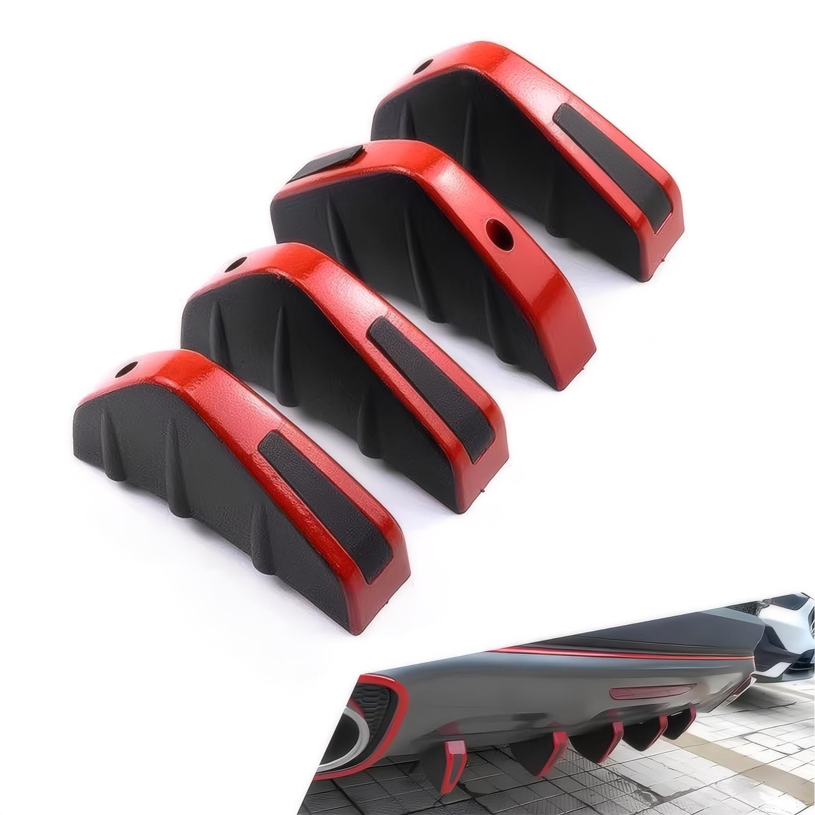 getfay 4 PCS Car Rear Spoiler Decoration Protector, 4.92" x 2.55" PP Lower Bumper Chassis Punching Installation Anti-Collision Rear Lip, Modification Repair Replacement Parts, for Cars (Red & Black)