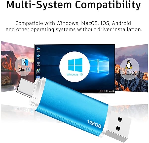 Onbqurg Chiavetta USB C 128 GB 2.0, Pen Drive, OTG Pennetta USB per Type C Smartphones, Laptops, Tablets, PC, Auto (Blu) - 4