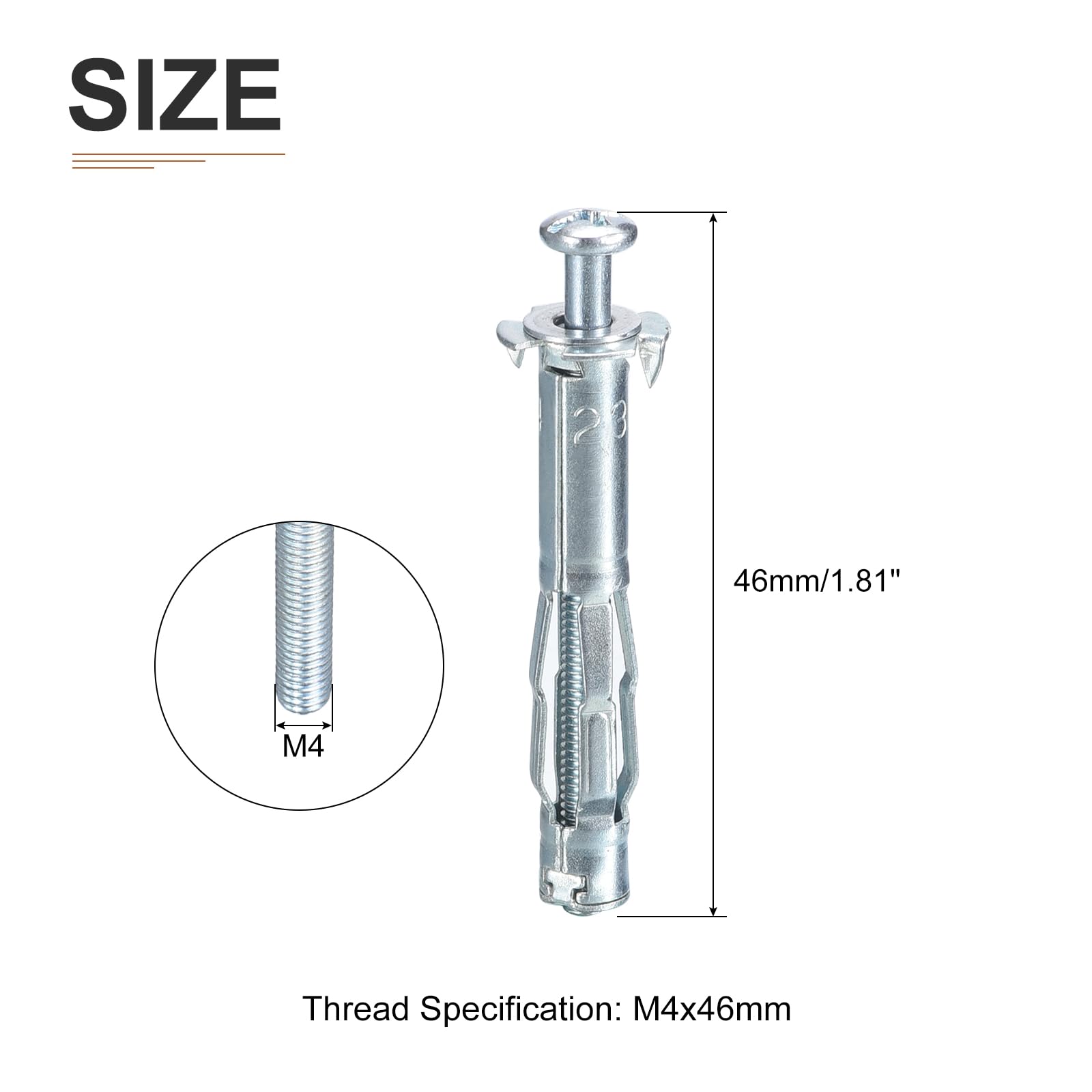 DTGN M4x46mm Hollow Wall Anchors - 60 Pack - Good for Hollow Wall Plaster Walls - Carbon Steel Hollow Drywall Anchors Screws, Silver - Image 2