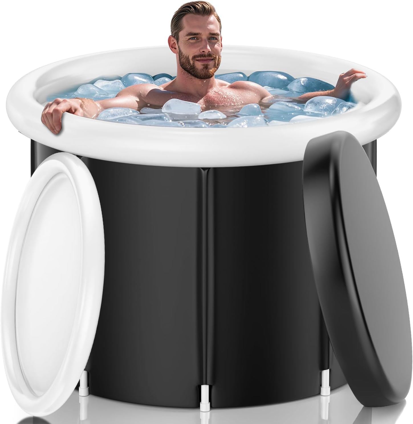 110 Gal Ice Bath Tub for Athletes - Insulated Cold Plunge Tub with Cover, XL Portable Foldable Ice Pod for Home, Gym & Outdoor Recovery, Cold Therapy Tub, Black