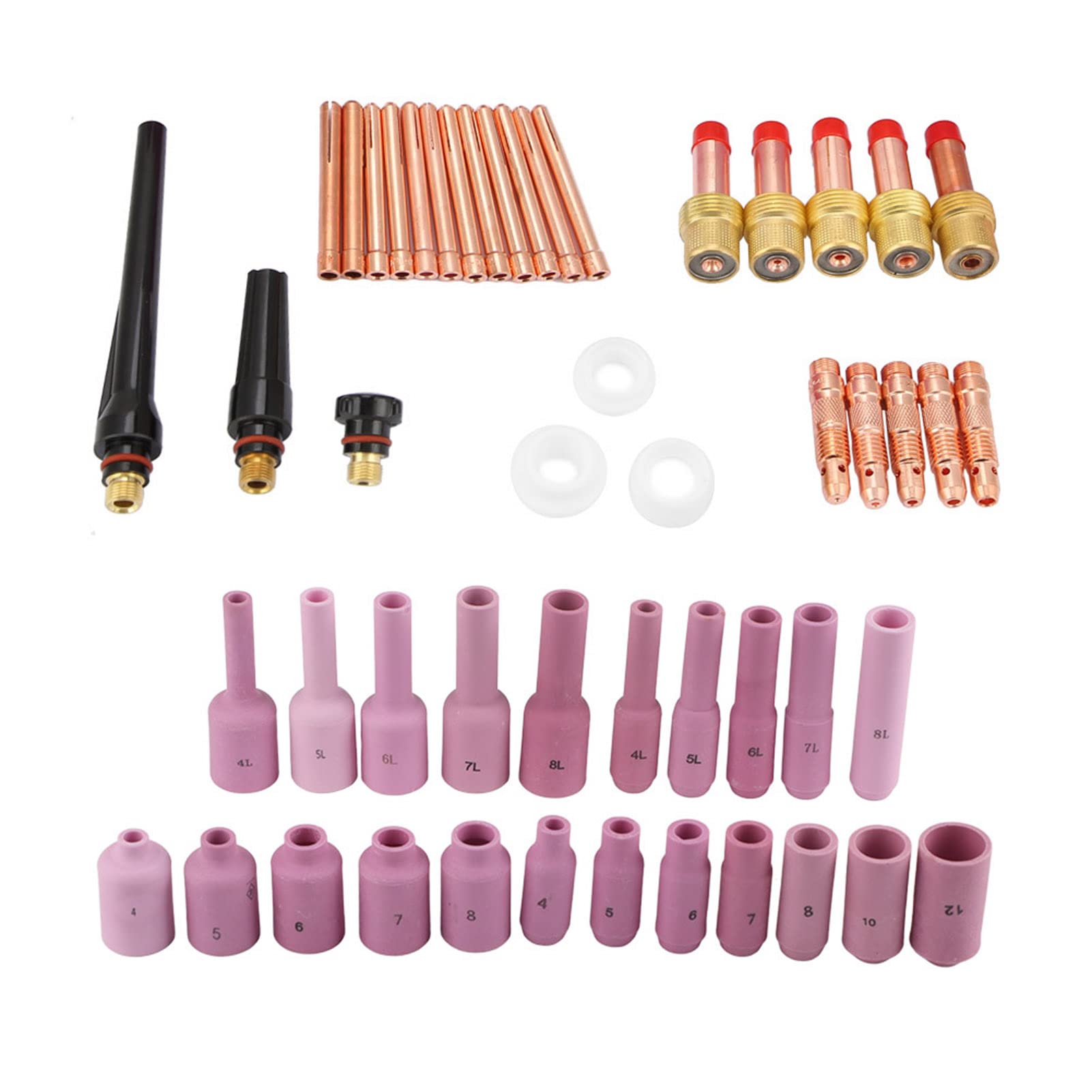 Consumibles para antorcha de soldadura TIG serie WP-17/18/26, duraderos y resistentes a altas temperaturas, juego completo de 50 piezas para taller de soldadura.