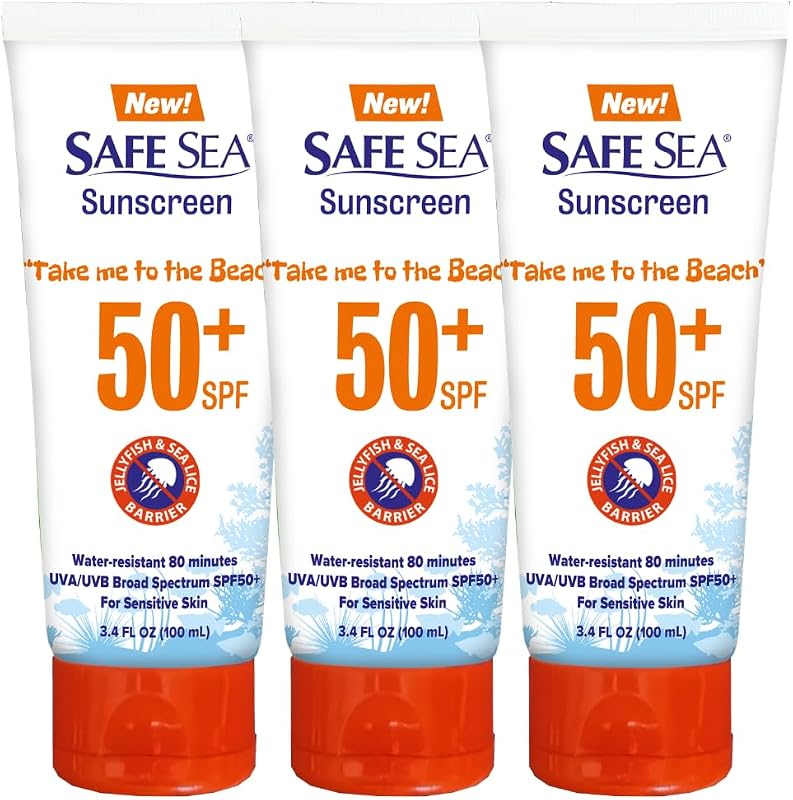 SAFE SEA Loção corporal com designação técnica SPF 50 para adultos, Pacote com 3 tubos