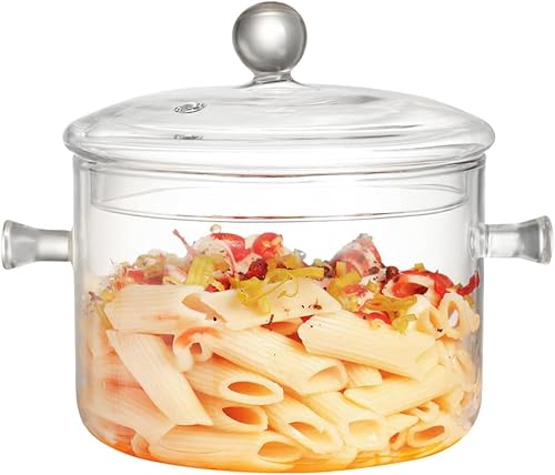 Ollas de vidrio para cocinar, cacerola de vidrio de borosilicato resistente al calor de 1.5L/50 onzas con tapa, ollas de vidrio para cocinar en la