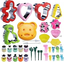 Conjunto de cortador de sanduíche e picareta de comida para crianças, formas de cortador de sanduíche sem crosta, para meninas, meninos, cortadores de biscoito de pão infantil, acessórios para lancheiras e caixas de bento (43 peças)