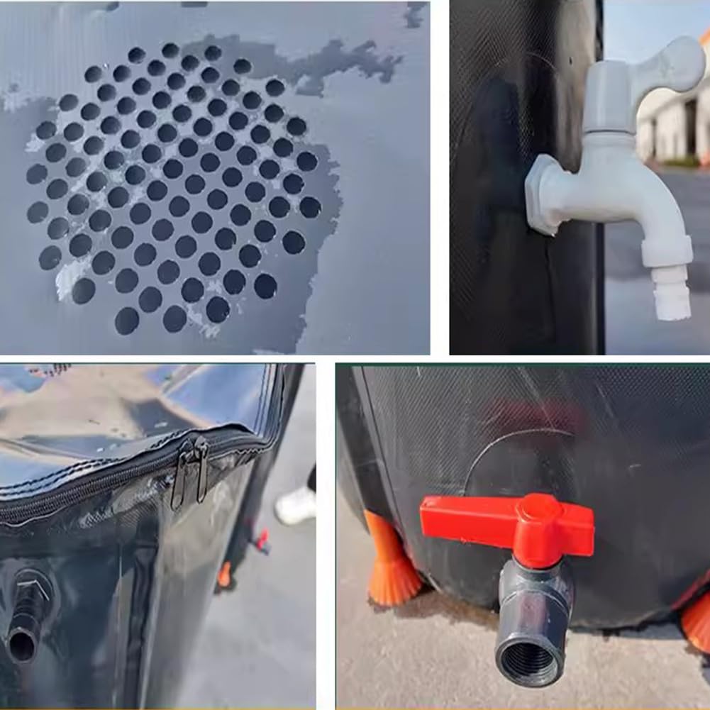 Barril de lluvia plegable con espigas y desbordamiento, tanque de recogida de agua de lluvia de 380 L para jardín al aire libre, solución de almacenamiento de agua para canalón