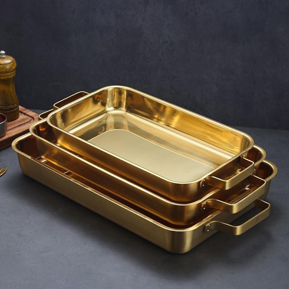 Ceramic Pot with lid, Rectangular, Spanish Paella pan, 304 Stainless Steel Frying Pans with Double Handles, Non-Stick deep Fish Frying pan, Golden Seafood Pot for Home us