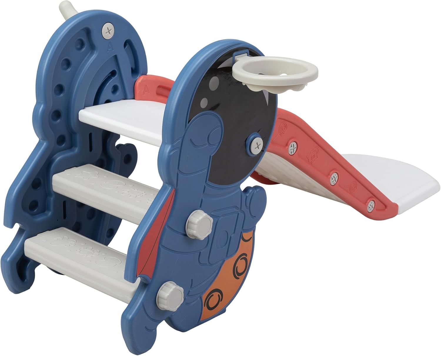 Astronaut Theme Kids Slide: Multi-Purpose Indoor/Outdoor Playset with Basketball Hoop for Toddlers Age 1-3, Excellent Stability, Safe Playing, for Birthdays and Holidays (Red-Blue)