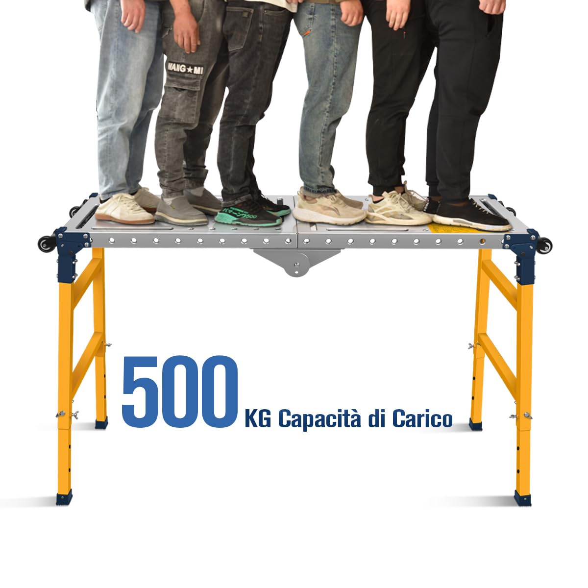 Piattaforma da Lavoro Multifunzione 2-in-1 | Trabattello Portatile Tavolo per Saldatura con Ruote | Lavoro Zincata 36x140 cm | Portata 500 KG