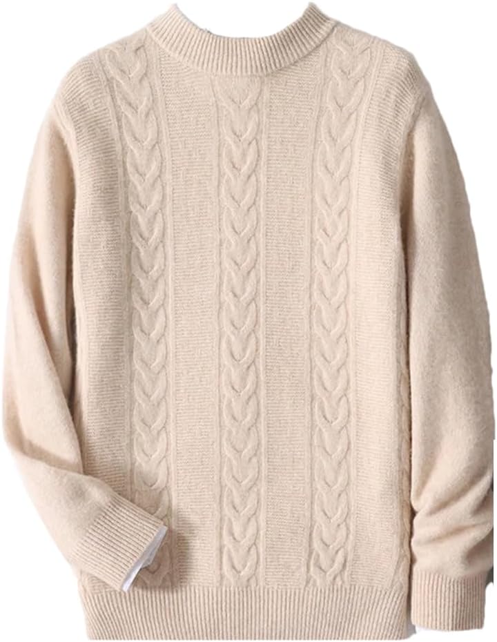 Alloaone Men's Wool Cashmere Sweater Pullover Loose Knit Bottoming Shirt