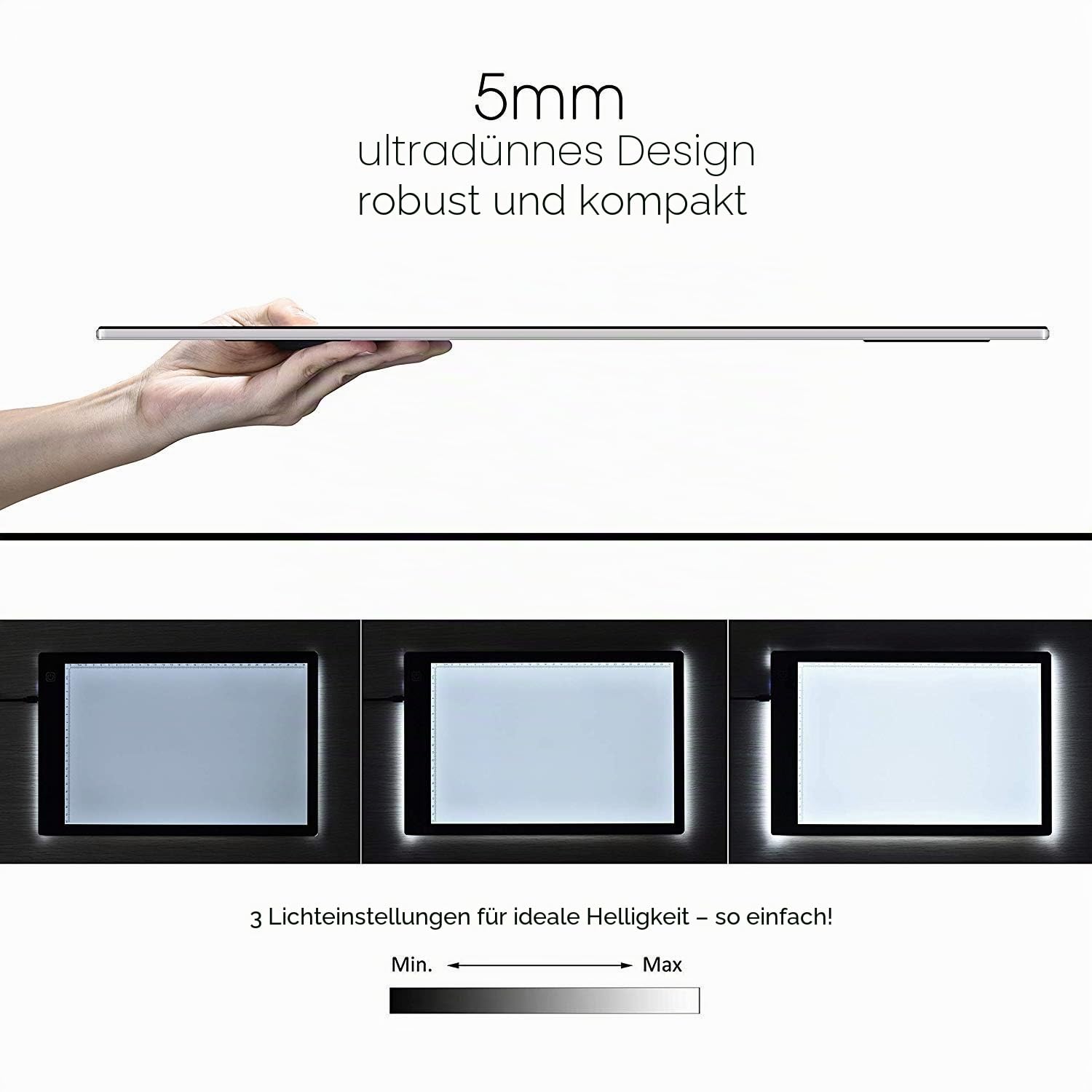 XIAOSTAR A4 Beleuchtetes Tablet Kopiertafel mit LED A4, Super Dünn, für Zeichentafel mit USB-Kabel mit Verstellbarer Helligkeit, für Künstler,Animationzeichnen,Skizzieren,Visualisierung mit X-Speichen