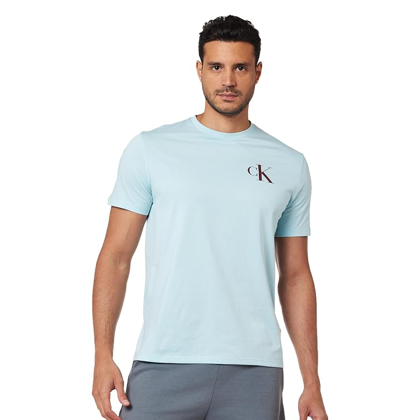 Calvin Klein Uomo T-Shirt Maniche Corte Left Chest Logo Tee Slim Fit, Blu (Stratosphere), M