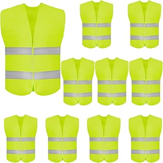 DUSKCOVE 10-Pack High Visibility Safety Vests - Neon Yellow Breathable Mesh, 360° Reflective Strips, One Size Fits Most for Construction, Traffic & Running