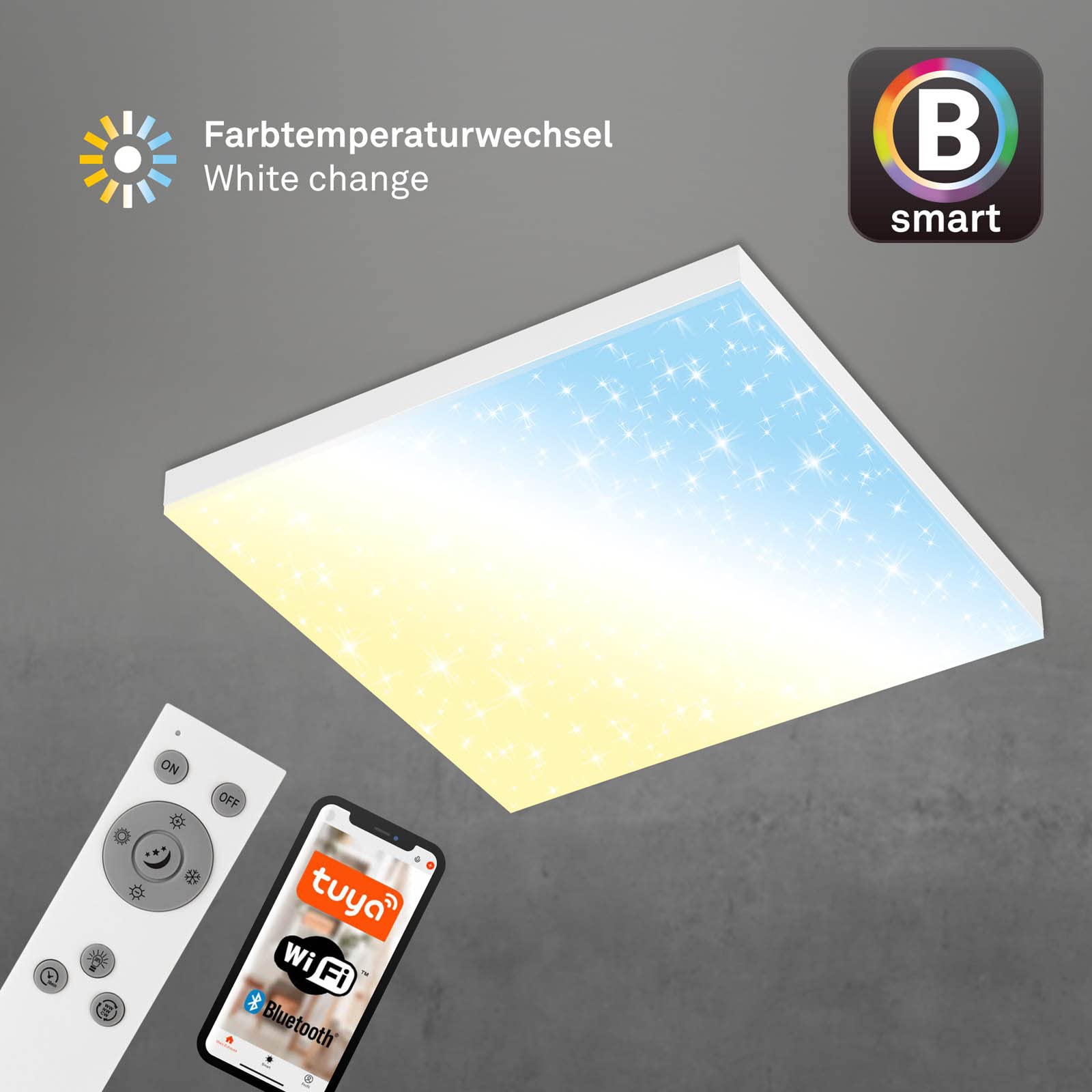 BRILONER - LED Deckenlampe flach Smart Home, funktioniert mit Alexa, Fernbedienung, Lampe, Deckenleuchte, Wohnzimmerlampe, LED Panel, Schlafzimmerlampe, Flurlampe, 45x45x6,9 cm, Weiß