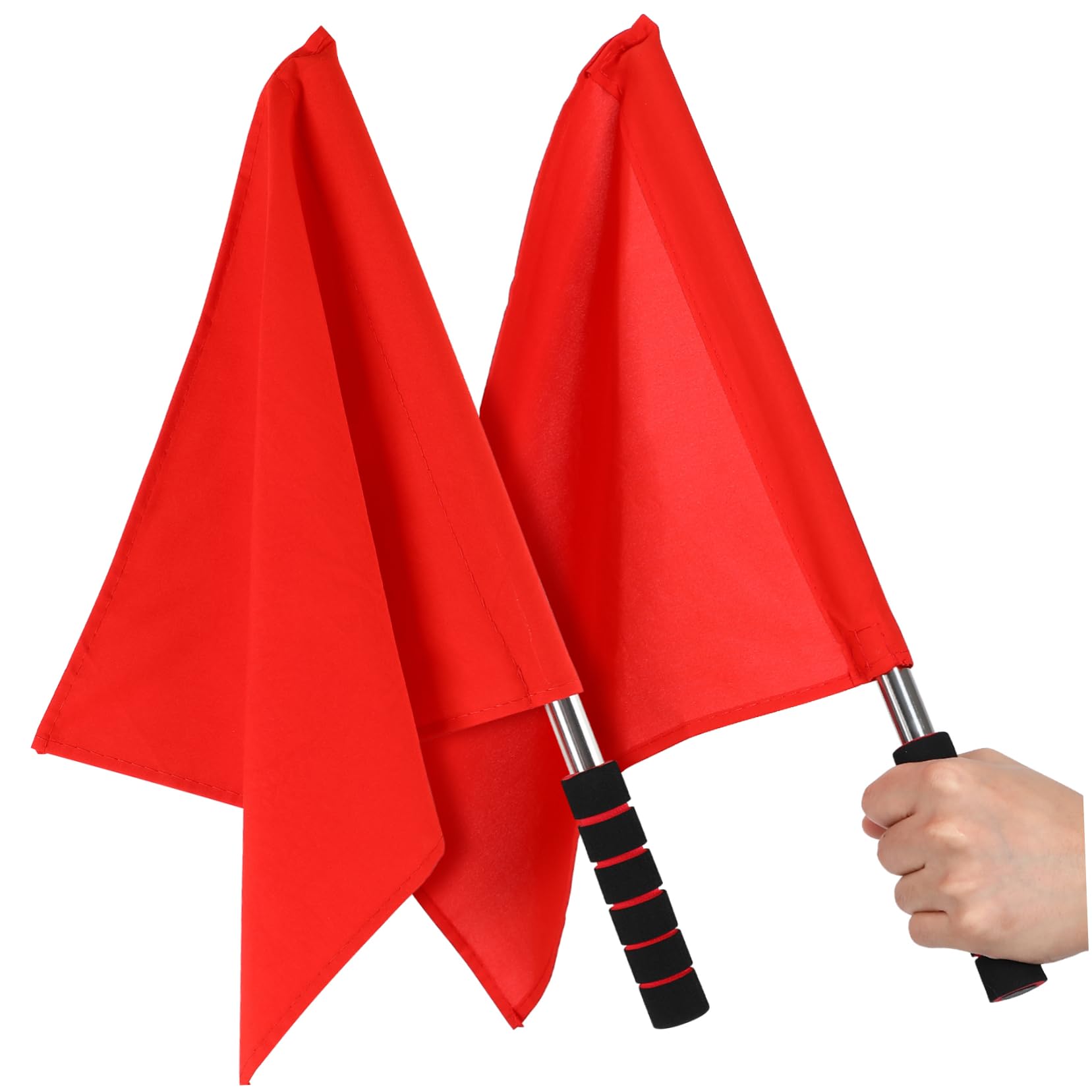 Yardwe 2Pcs Referee Flags Set, Lightweight Stainless Steel Hand Flag Waving Flags for Sports Matches, Red Signal Flags for Volleyball, Football, and Track Events