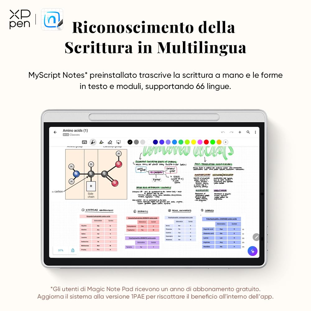 XPPen Magic Note Pad, paper tablet a colori da 10,95 pollici, penna 16384 livelli, tre modalità di colore, risoluzione 1200 x 1920, capacità batteria 8000 mAh, sistema operativo Android