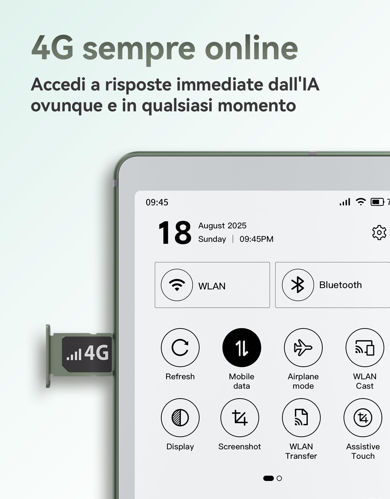VIWOODS 6,13’’ Carta 1300 AiPaper Reader con connettività 4G, dispositivo eReader E Ink ultra-sottile e leggero, con integrazione AI, 300 PPI, luce frontale regolabile, 128 GB di memoria