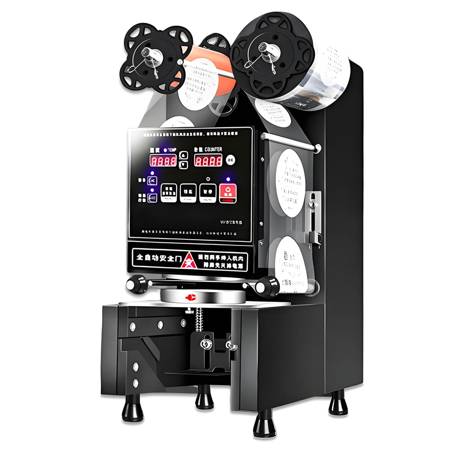 AiODiO 350w Commercial Cup Sealing Machine,with LCD Counter, Seals 500-650 Cups per Hour, Compatible with 90mm and 95mm Cups, for Milk Tea, Coffee & Smoothies Black