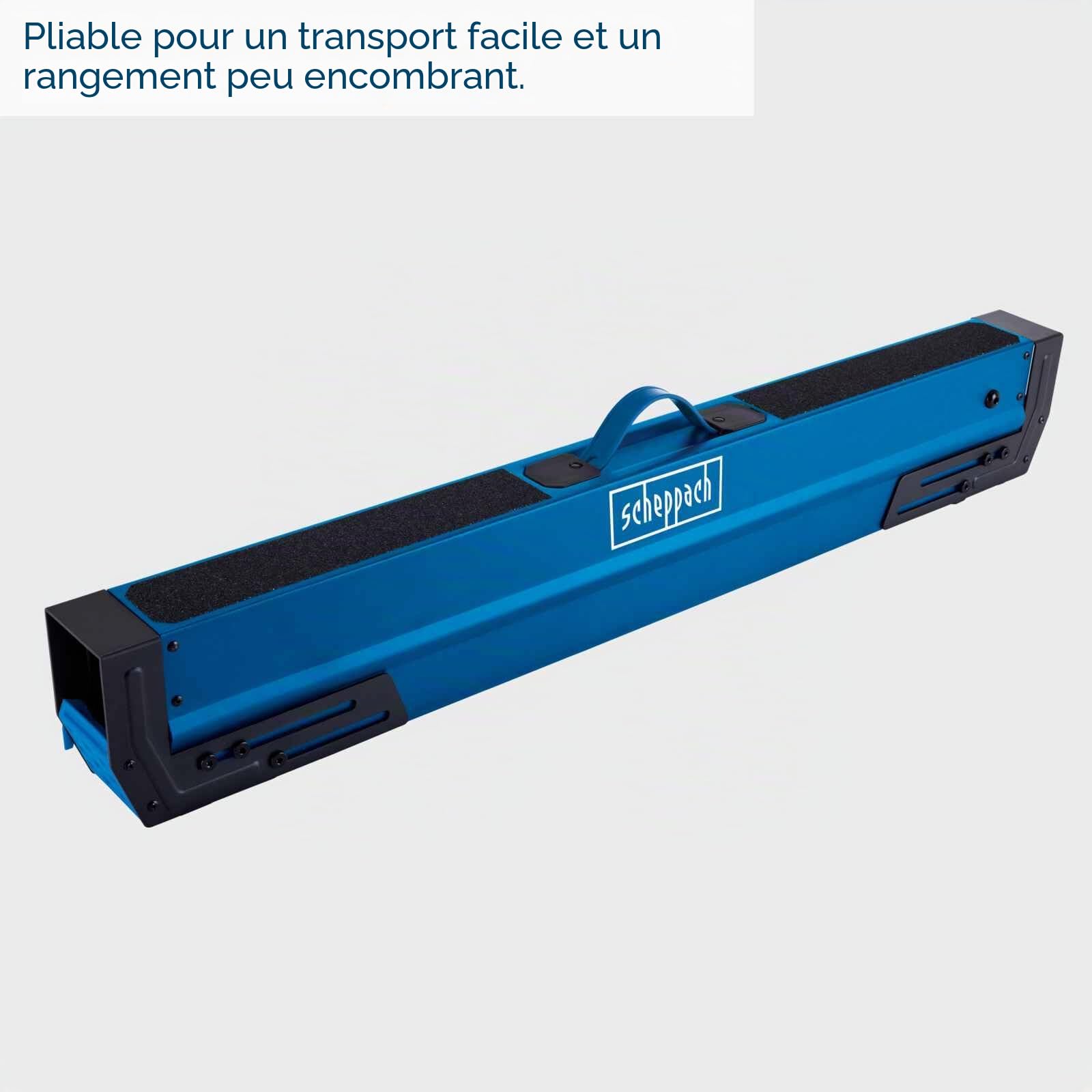 Scheppach Lot de 2 tréteaux de travail MWB700 - Charge maximale : 1200 kg / 600 kg - Côtés extensibles - Hauteur de travail variable de 615 à 820 mm - Pieds antidérapants et pieds réglables