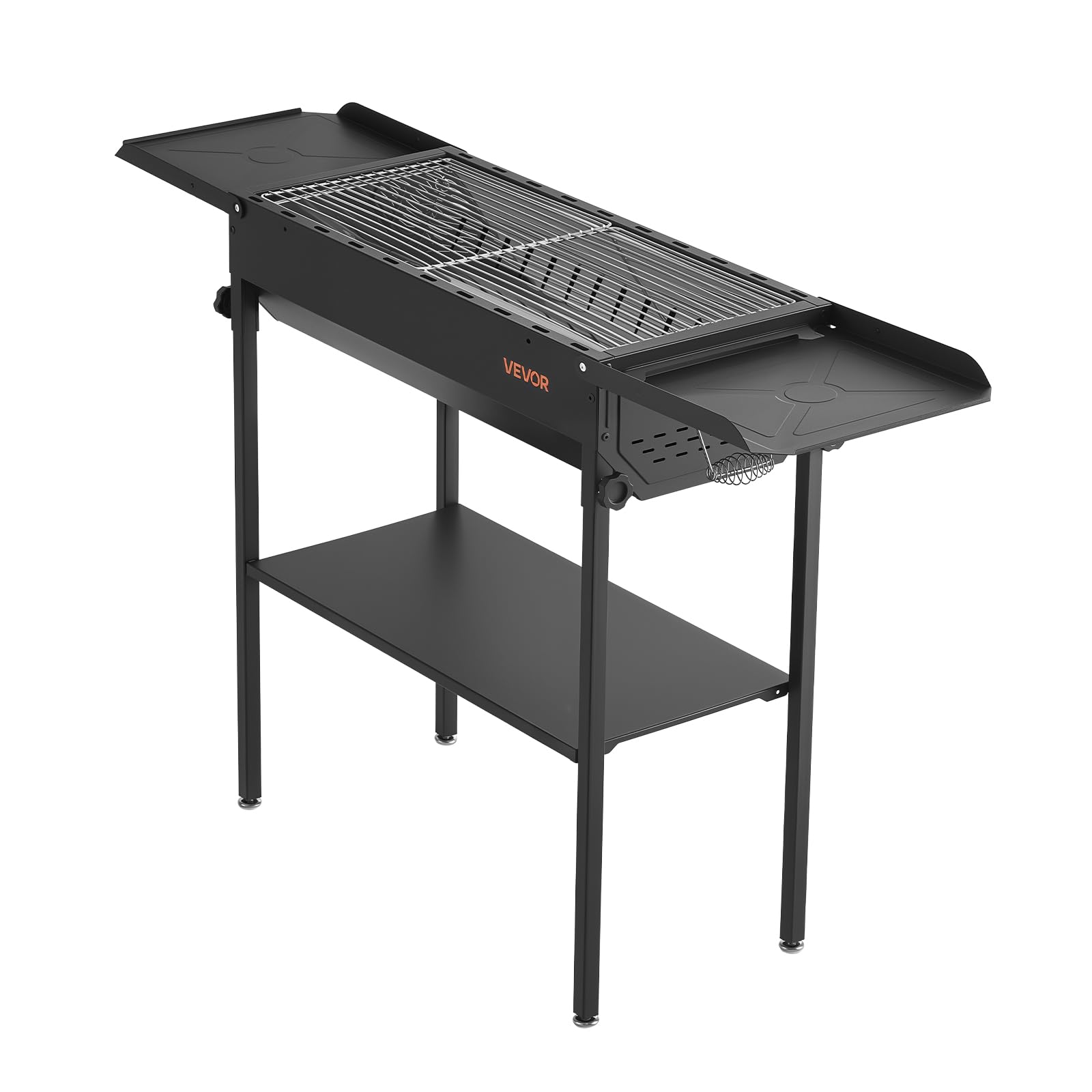 VEVOR Griglia per Barbecue a Carbonella Pieghevole, Barbecue Portatile Altezza Regolabile con Ripiani Laterali per Spezie Salsa, Griglia a Carbone BBQ da Campeggio Picnic Feste da Esterno Giardino