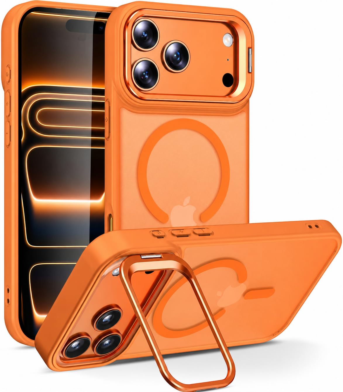 Elzzi Kickstand Case for iPhone 17 Pro Case Compatible with MagSafe, Built-in Adjustable Camera Guard Stand, Translucent Matte Anti-Fingerprint Heavy Duty Shockproof Phone Cover – Cosmic