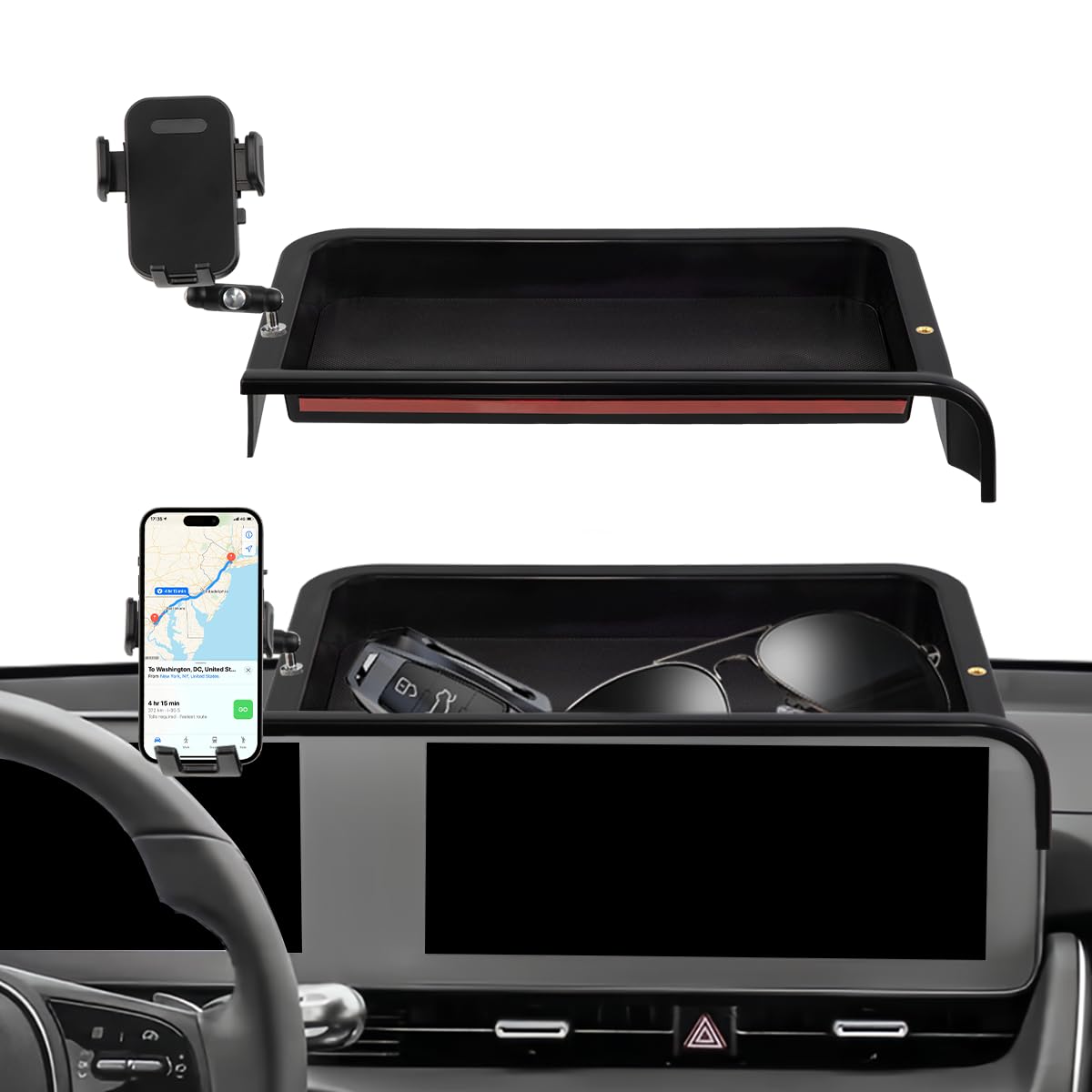 Car Phone Holder Compatible with Hyundai Ioniq 5 2022-2025 Accessories 12.3-Inch Screen Fixed Clip, Cell Phone Mount with Dash Tray Center Console Organizer Hands-Free 360° Rotation