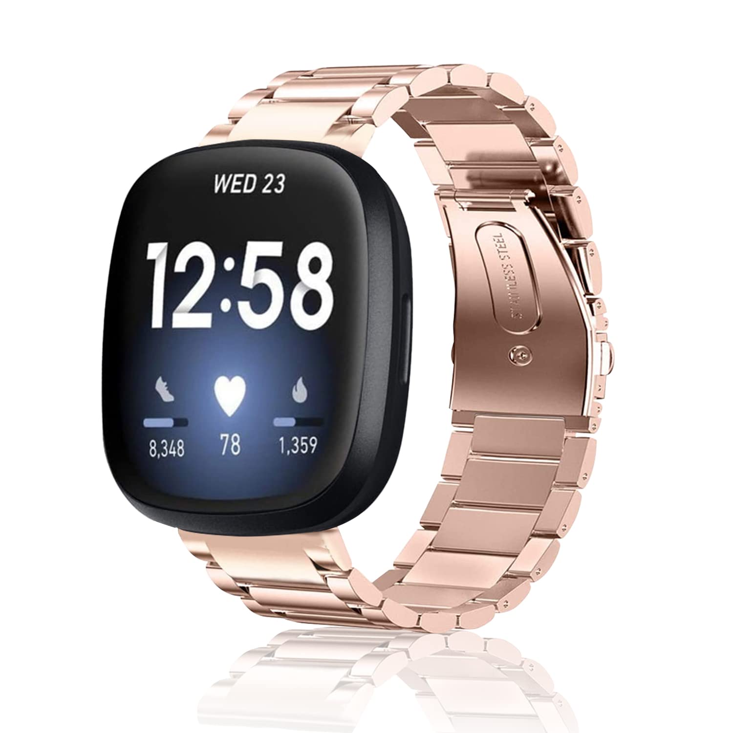 SeNoolStainless Steel Metal Strap Compatible with Fitbit Versa 3/Sense Adjustable Replacement Band for Fitbit Sense/Versa 3