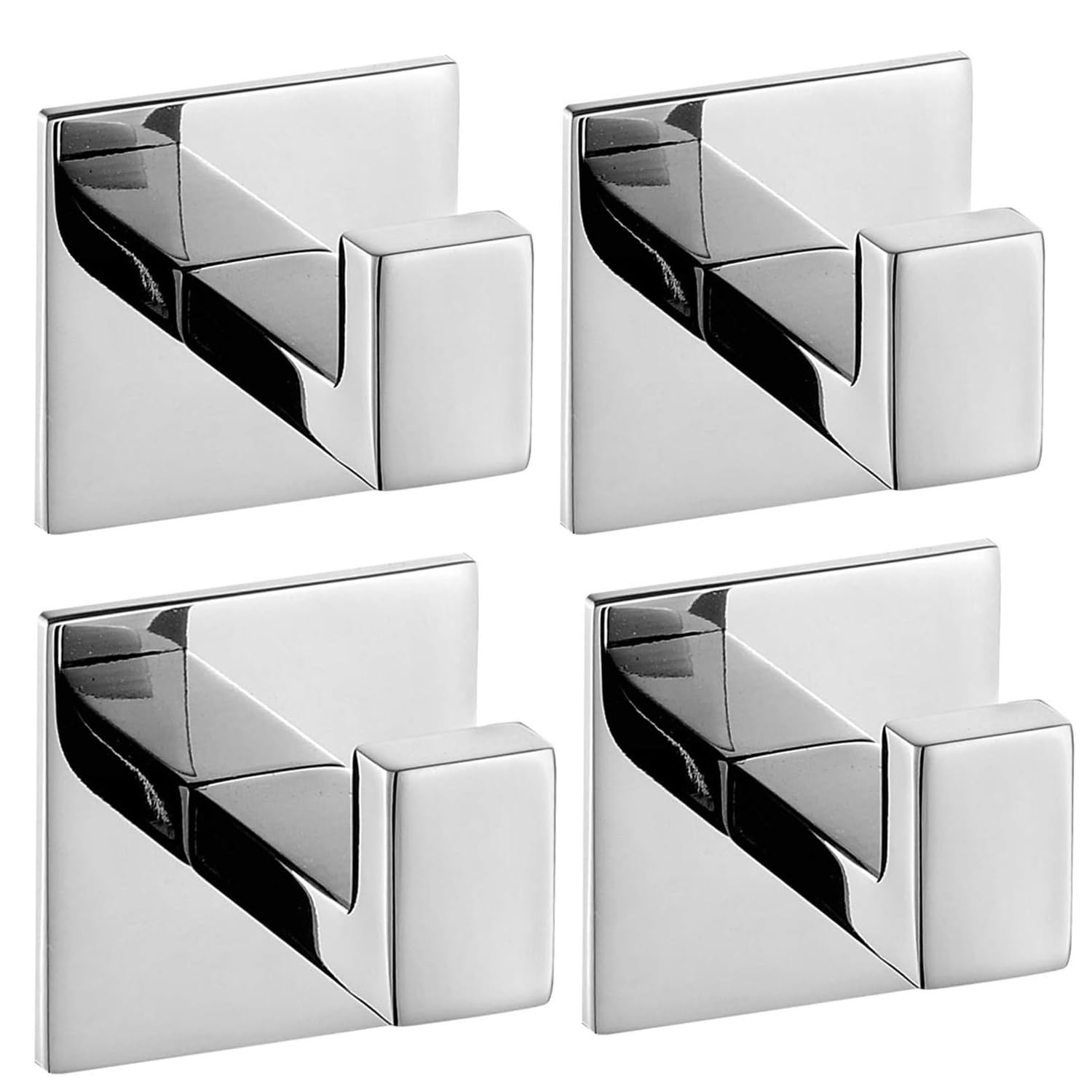 Celbon SUS304 Stainless Steel Bathroom Self Adhesive Towel Hook Hanger Chrome Finish Coat Hook Robe Hook Hanger Without Drilling Easy Installation (4PC, Self Adhesive)