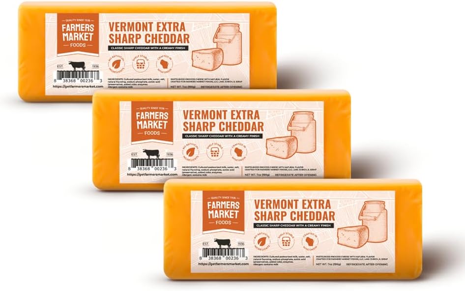 Farmers Market, Gluten Free, Keto, Paleo, Low Sodium, Zero Sugar, Wisconsin Cheese Gift Sets, 3-Pack, Extra Sharp Cheddar