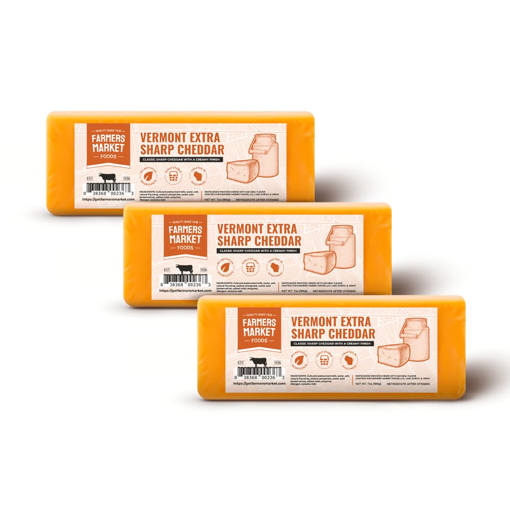 Farmers Market, Gluten Free, Keto, Paleo, Low Sodium, Zero Sugar, Wisconsin Cheese Gift Sets, 3-Pack, Vermont Extra Sharp Cheddar