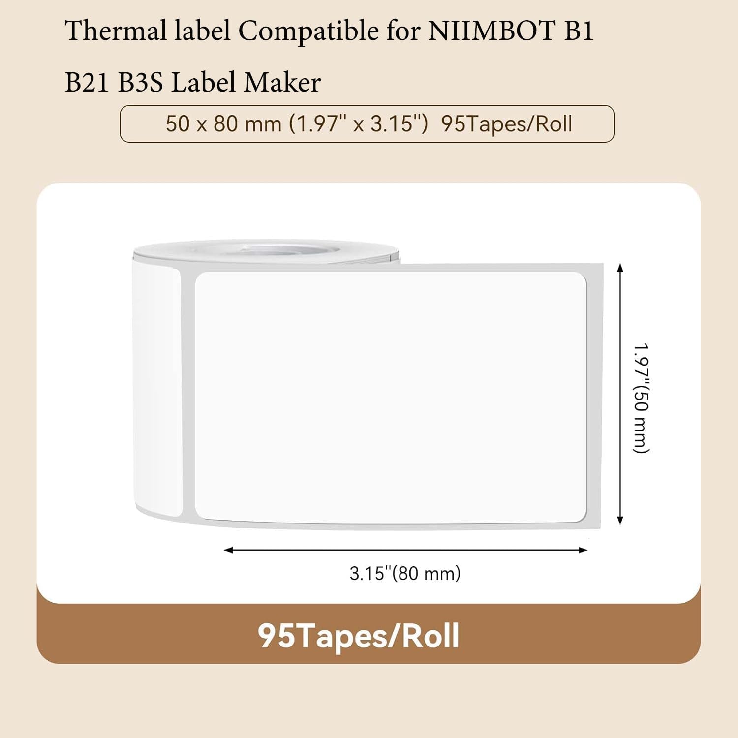 6Rolls B1 B21 B3S Thermal Label Maker Paper 50×80 mm 230 Labels/Roll White 6Packs, Compatible for NIIMBOT B1 B21 B31 B3S K3 Label Maker - Image 2