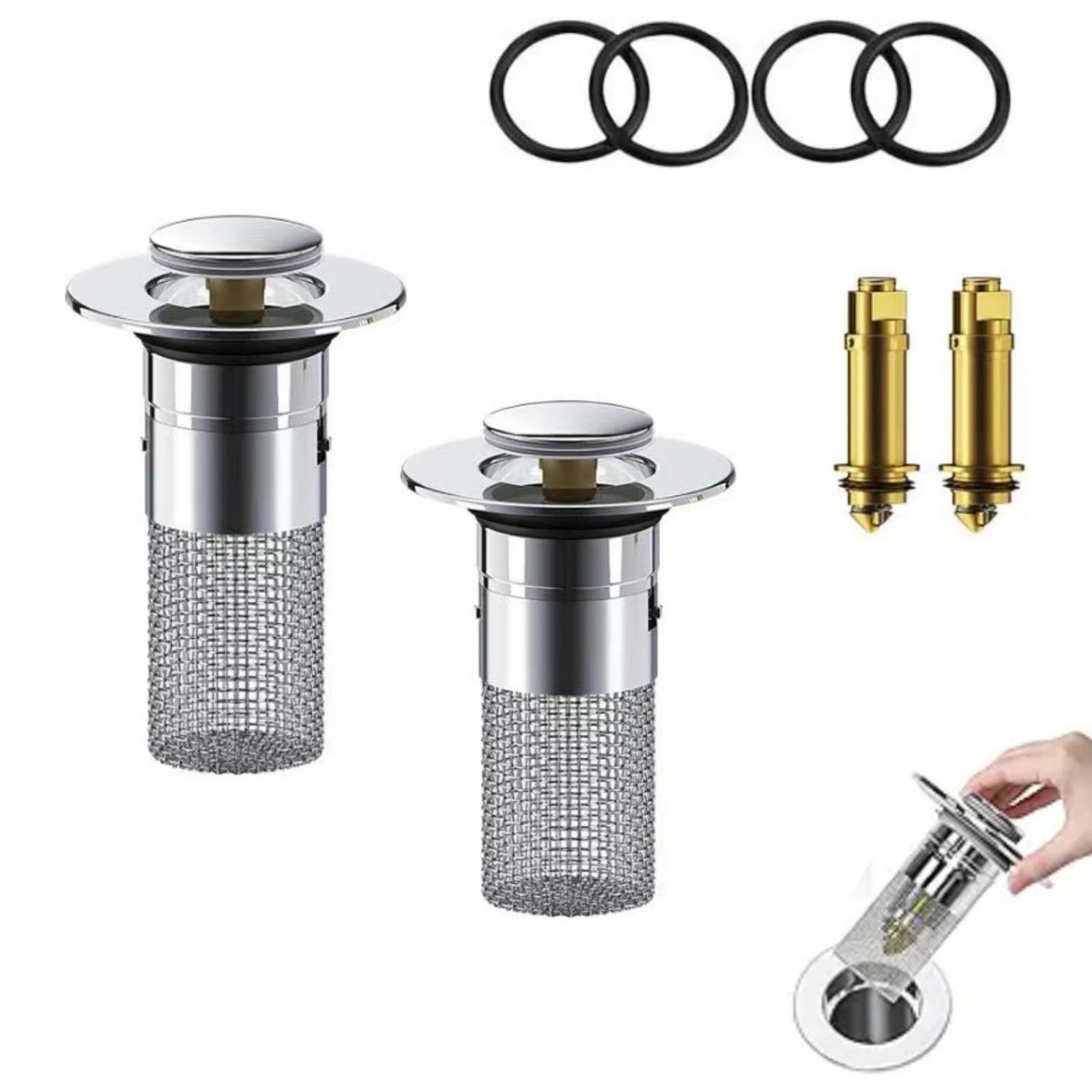 The Lord Of The Tools 2-Pack Brass Basin Chain With S-Hooks, 30cm / 11.8" Long, For Bathtub, Sink, And Washbasin Plugs