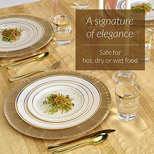 Elegant Disposable Charger Plates For Party - (10 Pc) Heavy Duty Disposable Dinner Set 13”, Fine Dining Charger Dishes For Elegant China Look, For Upscale Wedding, Dining & Serving, Gold - Beaded #TOP4