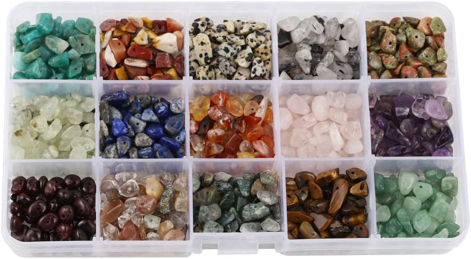 15 Different Type Gemstone Chip Bead Crystal Quartz Stone Irregular Shaped Loose Beads Crushed Chunked Crystal Pieces for DIY Bracelet Necklace Making