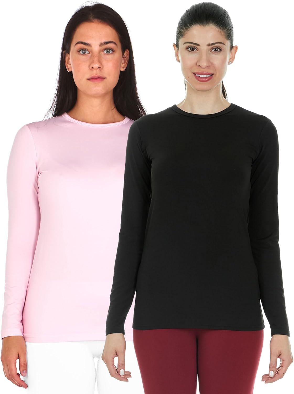 Thermajane 2 Pack Thermal Top for Women Size L Baby Pink & Black