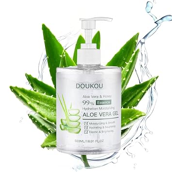 Organic Aloe Vera Gel 99% Pure Aloe, Works on Face, Body Hair Care, Ideal for After Suncare, Post Shave, Hydrating Moisturizing, Lightweight Non Sticky Formula, Family Pack Size, 16.9 fl oz, 500ml