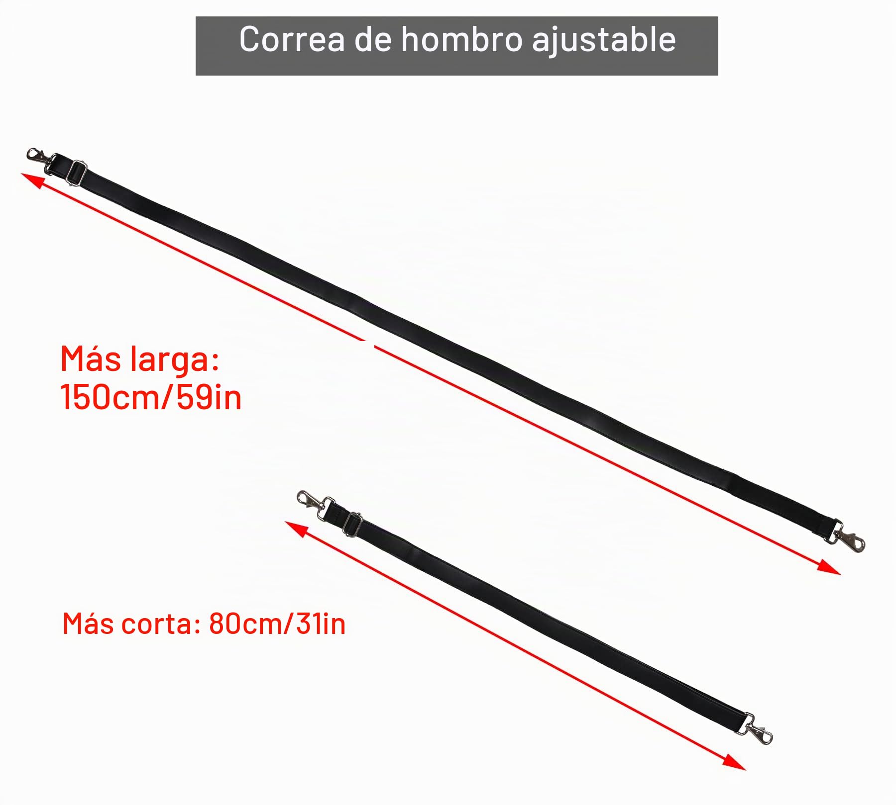 JAKAGO Bandolera de cuero universal con ganchos giratorios de metal plateado ajustables para bolso bandolera de cuero, maletín de mano, bolso de mano