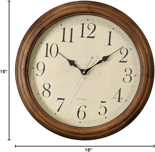 Miniatura 10 de CHIRAY - Reloj de pared decorativo silencioso de madera maciza de 16 pulgadas con números arábigos grandes, funciona con pilas, reloj analógico
