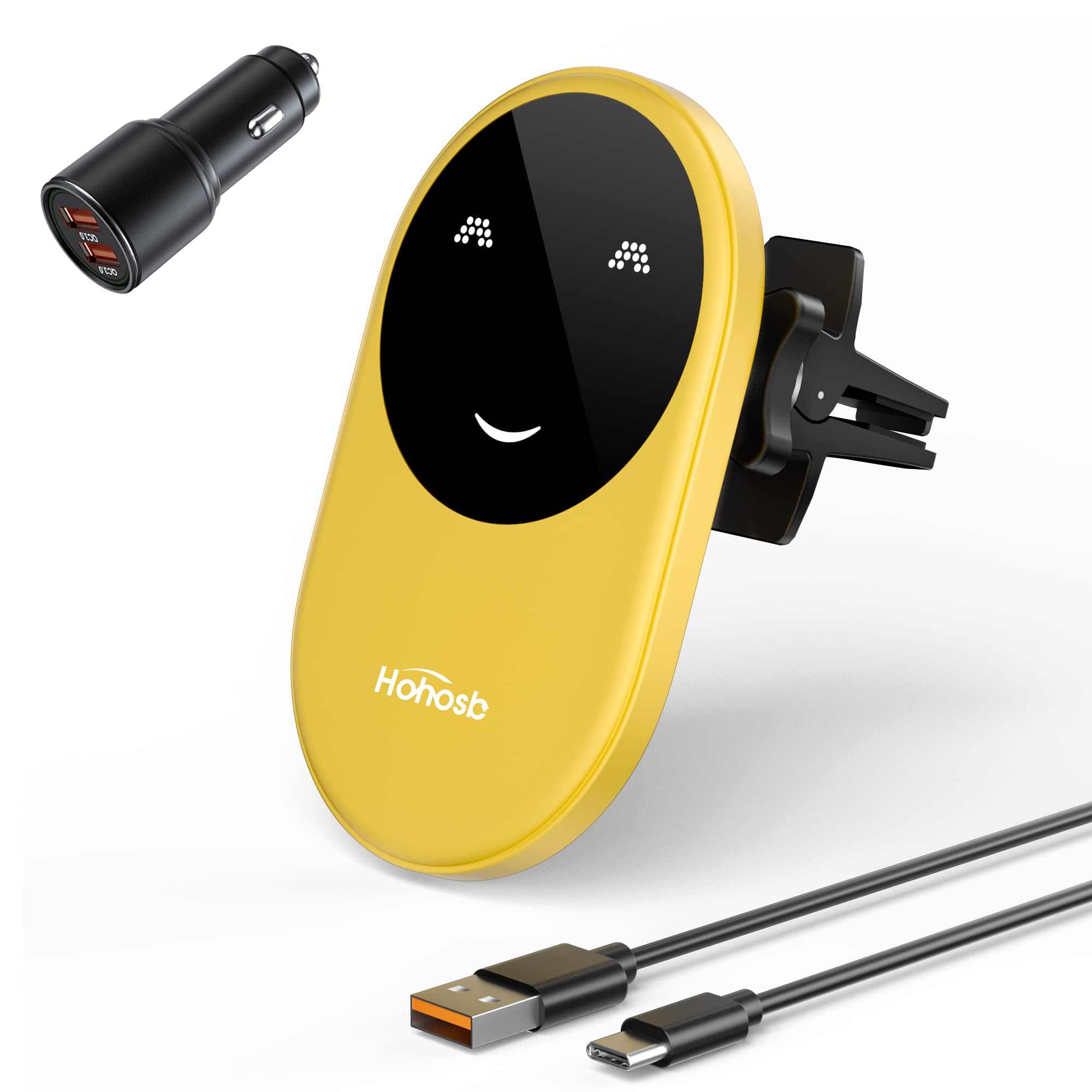 Hohosb Mag-safe Car Mount mag-safe car charger for Mag-Safe iPhone 13/13 Pro/Max/12/12 Pro/ 12 Pro Max/ 12 Mini,15W Max Fast Charging Auto-Alignment Air Vent Phone Holder-Yellow