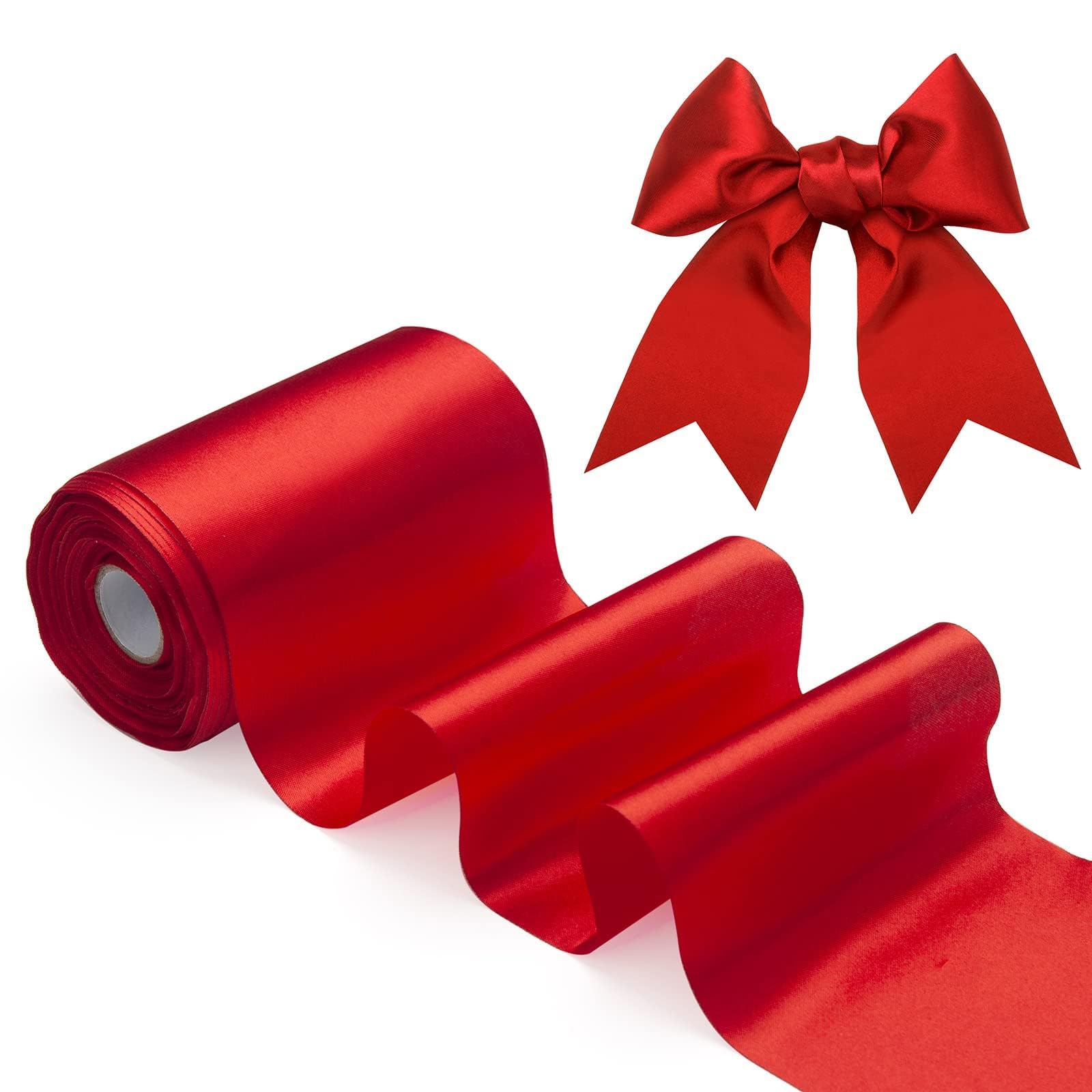 4Inch x 22Yds Wide Red Satin Ribbon, Solid Large Fabric Ribbon for Grand Opening Cutting Ceremony, Dining Table Chair Sash, Craft Gift Wrapping, Bows Making, Bridal Bouquet, Home Decoration