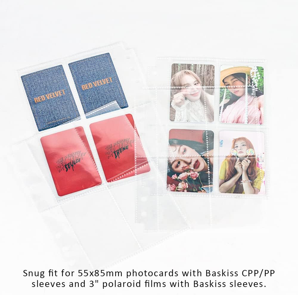 Baskiss 120 Pockets Kpop Photocard Protector, Single Sided 30 Pack Heavyweight Sheet Protector Sleeve Fits A5 Binder for Kpop Album MD Photocards (4-Pocket Page) : Office Products